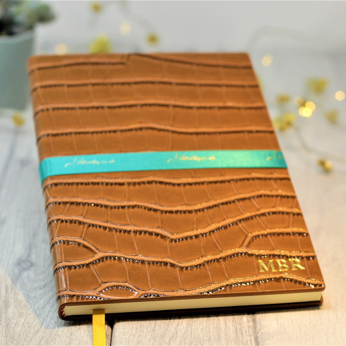 Brown Leather Notebook | PU Leather crocodile print with Stamped Initials