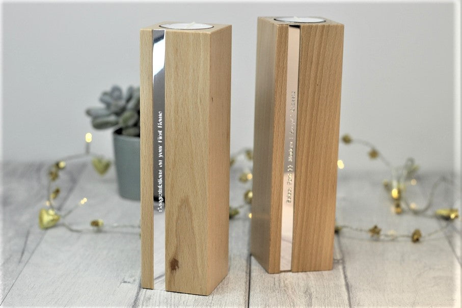Personalised wood candlestick tealight holder