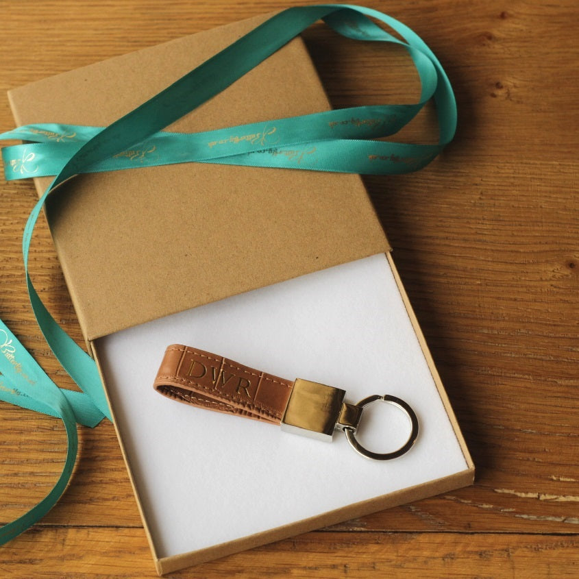 Genuine Leather Crocodile Keyring Stamped Initials