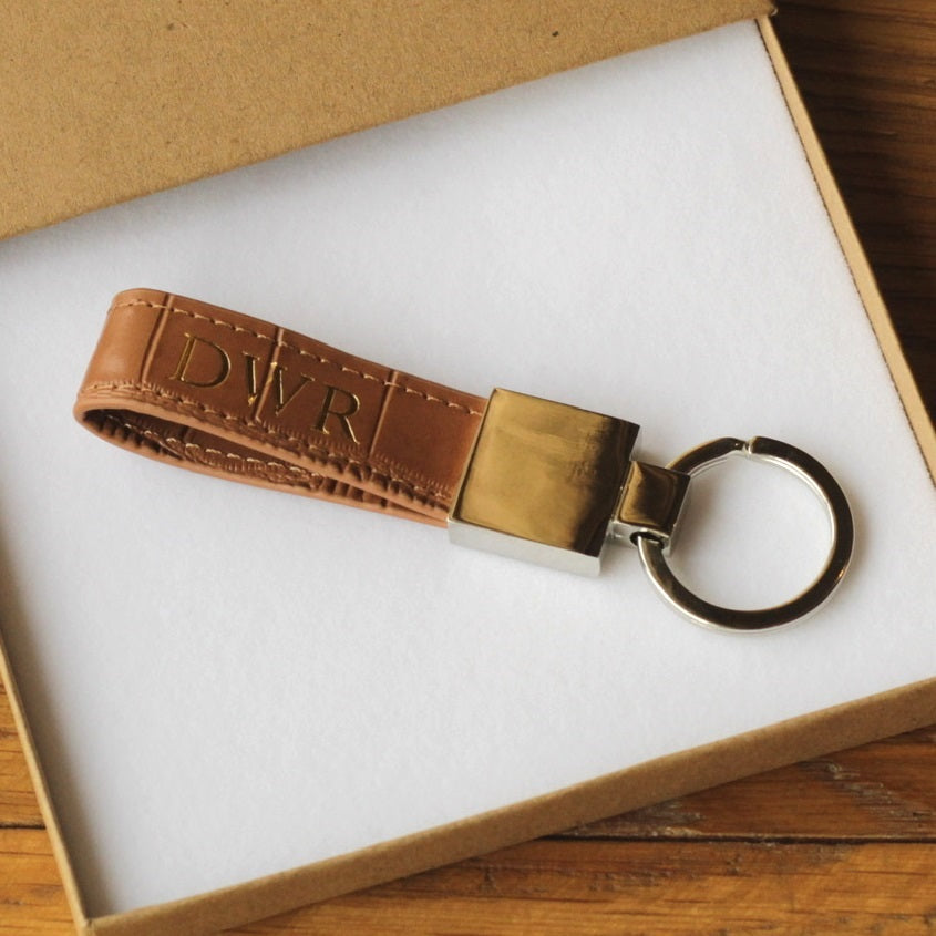 Brown crocodile leather keyring