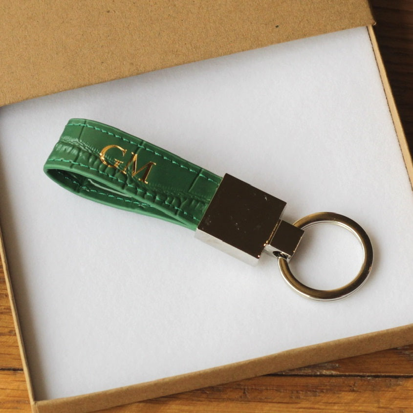 Green crocodile leather keyring