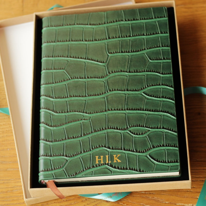 Personalised Green Crocodile Leather Notebook