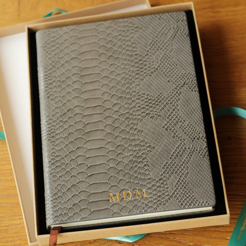 Grey leather notebook journal snakeskin