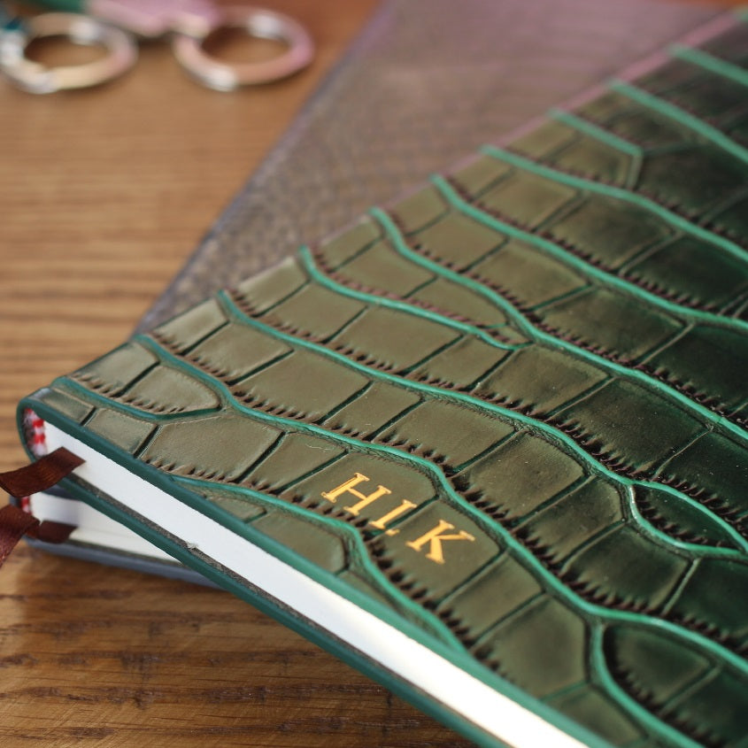Green crocodile leather notebook